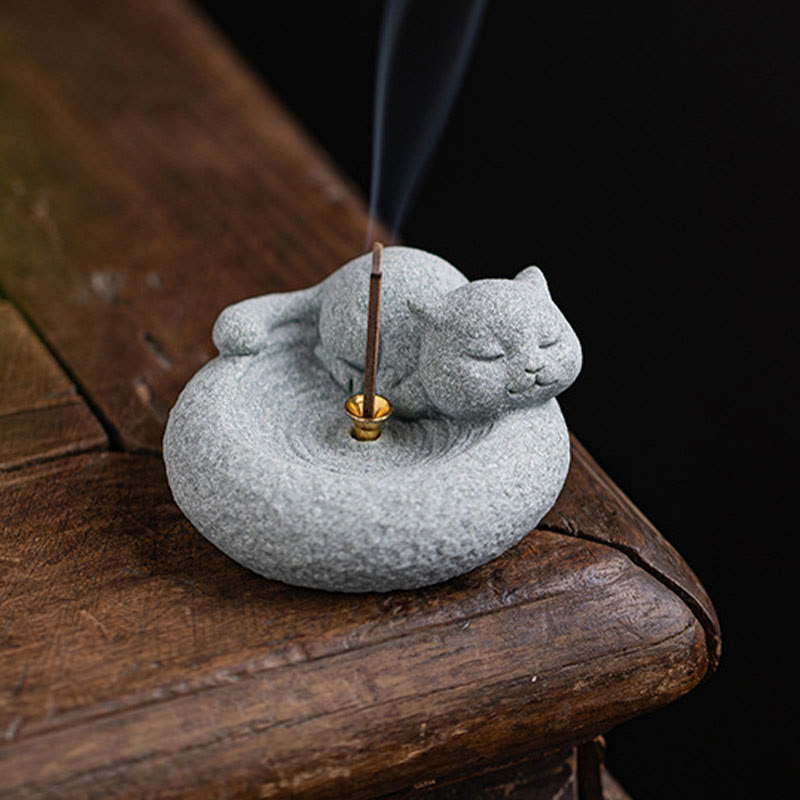 Mythstone Cute Lazy Standing Cat Healing Incense Burner Desk Decoration