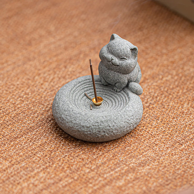 Mythstone Cute Lazy Standing Cat Healing Incense Burner Desk Decoration