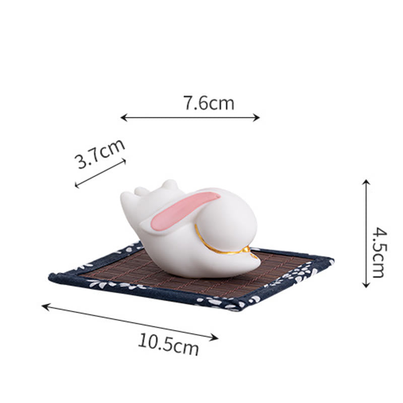 Mythstone Flying Rabbit Bamboo Mat Healing Ceramic Incense Burner Desk Decoration