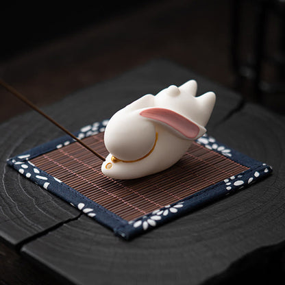 Mythstone Flying Rabbit Bamboo Mat Healing Ceramic Incense Burner Desk Decoration