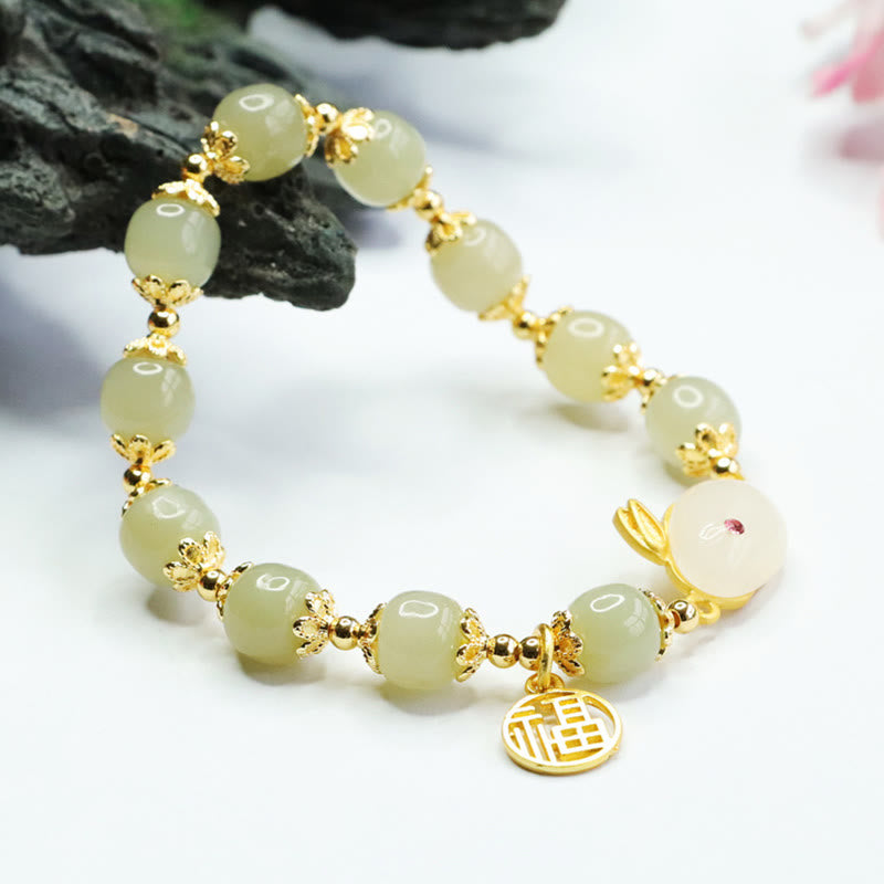 Mythstone Natural Hetian Jade Fu Character Fu Brand Rabbit Abundance Bracelet