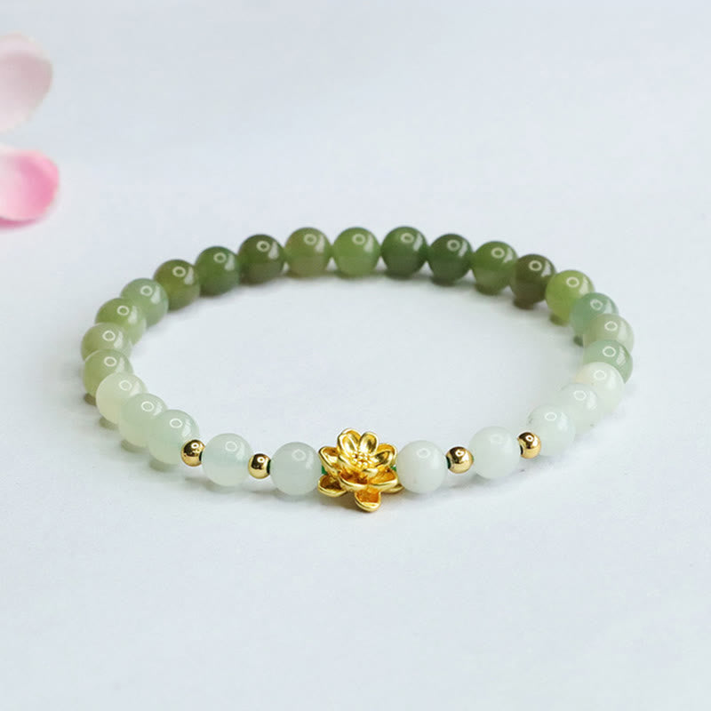 Mythstone Natural Hetian Jade Gradient Lotus Abundance Bracelet