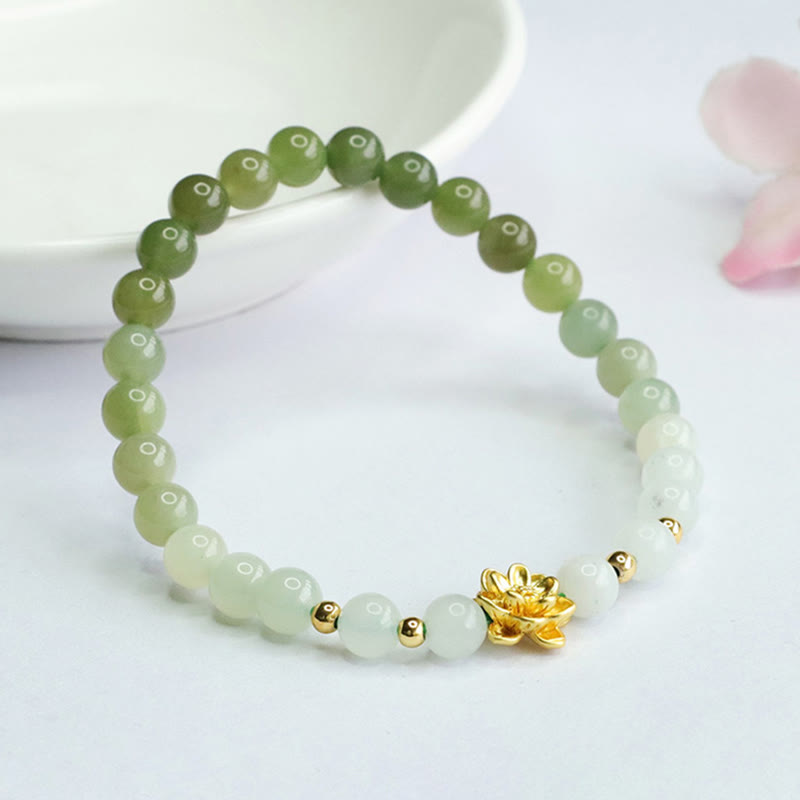 Mythstone Natural Hetian Jade Gradient Lotus Abundance Bracelet