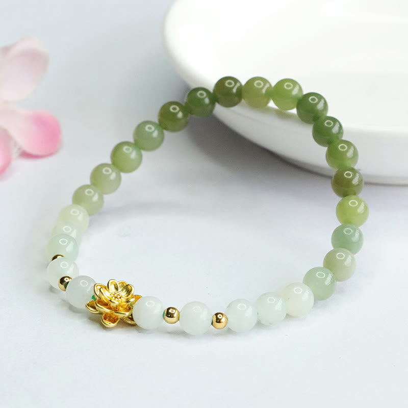 Mythstone Natural Hetian Jade Gradient Lotus Abundance Bracelet