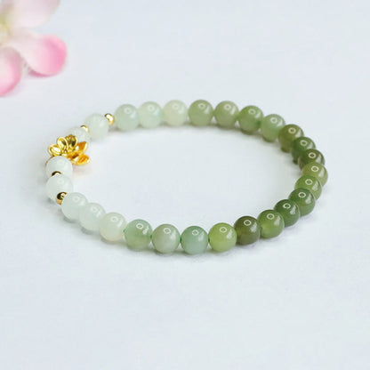 Mythstone Natural Hetian Jade Gradient Lotus Abundance Bracelet