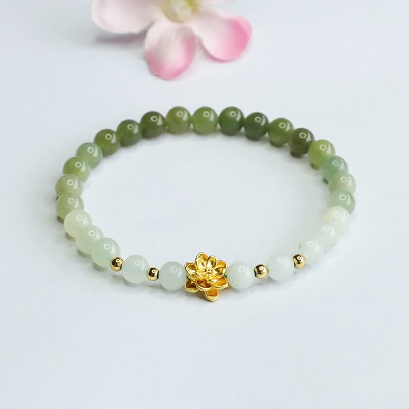 Mythstone Natural Hetian Jade Gradient Lotus Abundance Bracelet