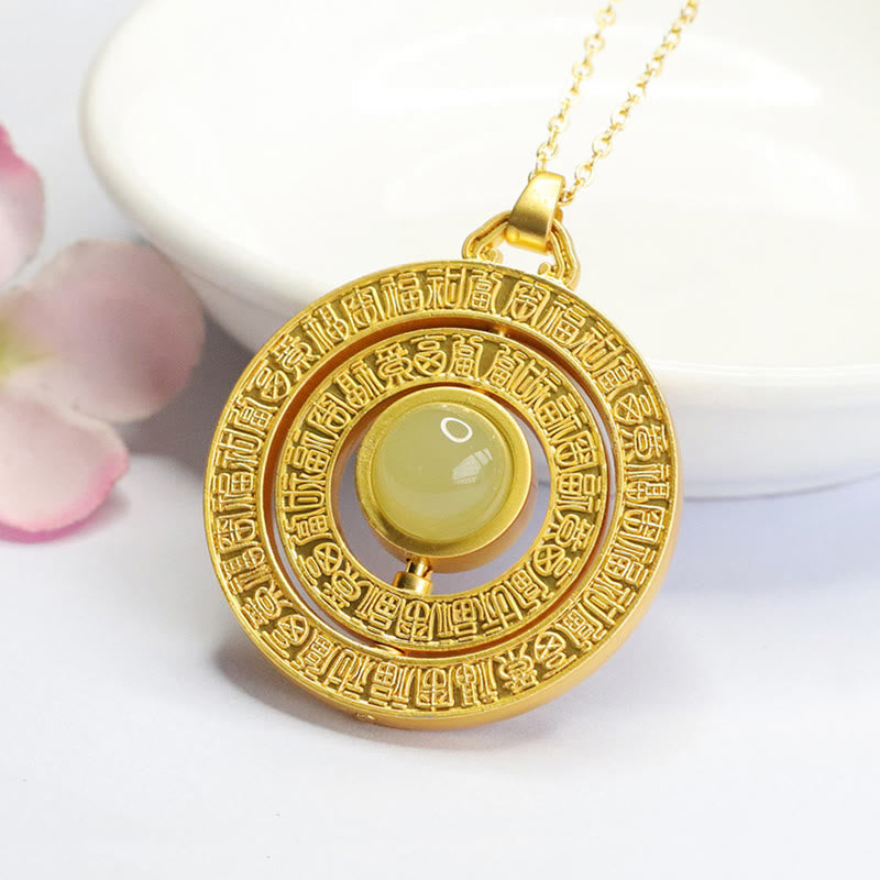 Mythstone Hetian Jade Hundred Blessings Fu Character Luck Rotatable Necklace Pendant