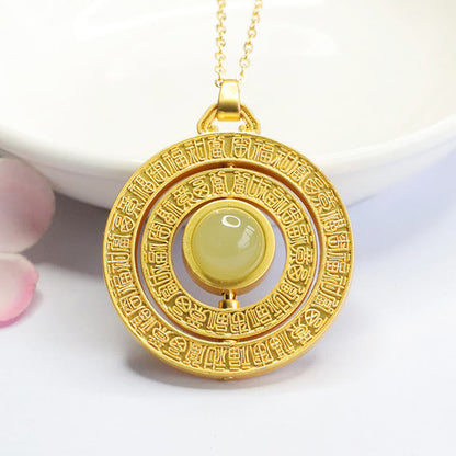 Mythstone Hetian Jade Hundred Blessings Fu Character Luck Rotatable Necklace Pendant