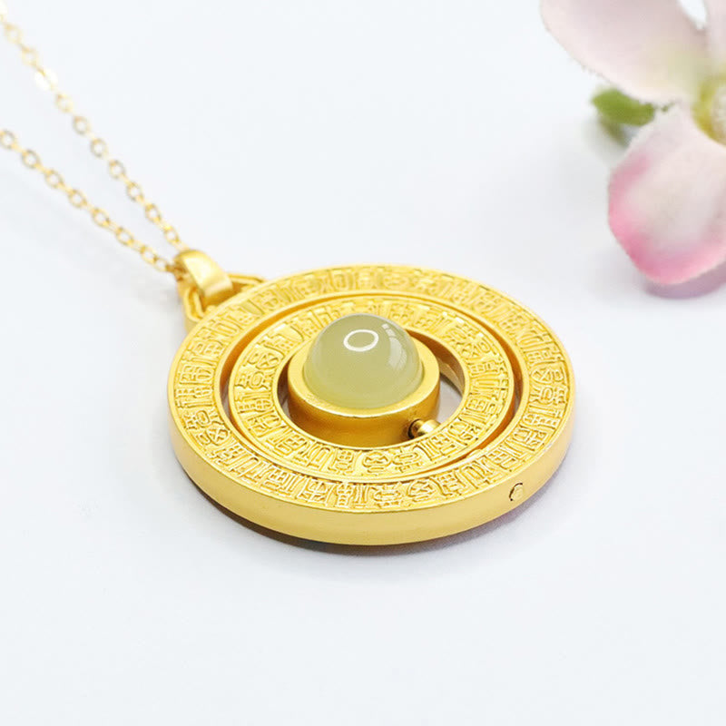 Mythstone Hetian Jade Hundred Blessings Fu Character Luck Rotatable Necklace Pendant