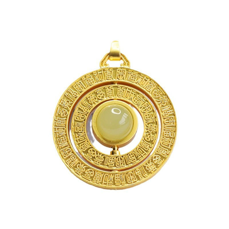 Mythstone Hetian Jade Hundred Blessings Fu Character Luck Rotatable Necklace Pendant