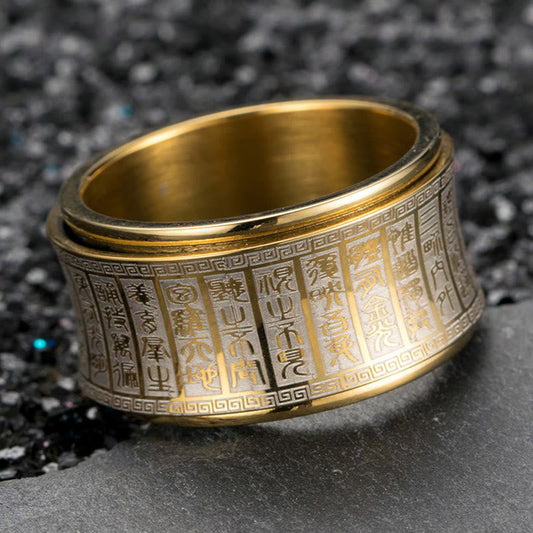 Mythstone Tibetan Seal Script Golden Light Mantra Titanium Steel Spinner Balance Ring