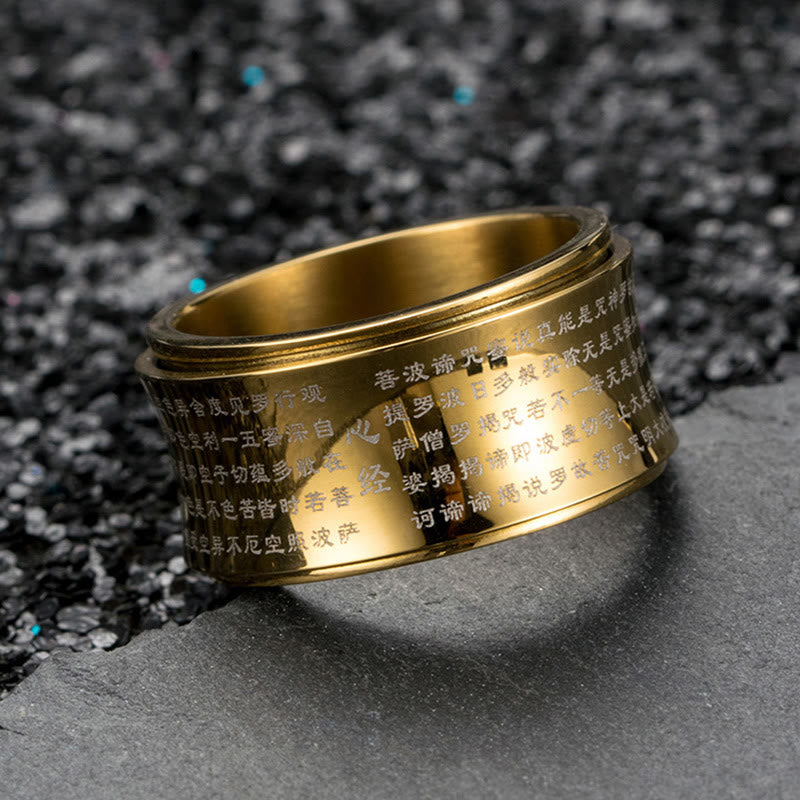 Mythstone Tibetan Miniature Scriptures Heart Sutra Titanium Steel Spinner Balance Ring