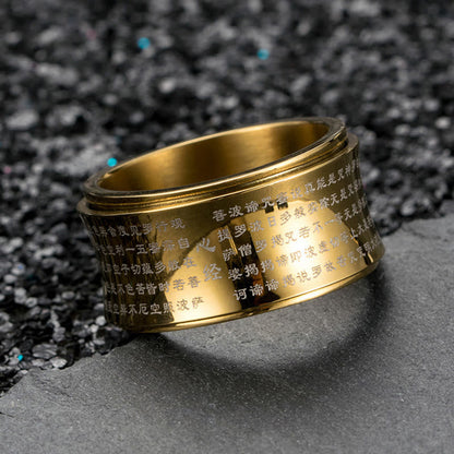 Mythstone Tibetan Miniature Scriptures Heart Sutra Titanium Steel Spinner Balance Ring