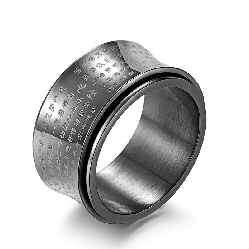 Mythstone Tibetan Miniature Scriptures Heart Sutra Titanium Steel Spinner Balance Ring