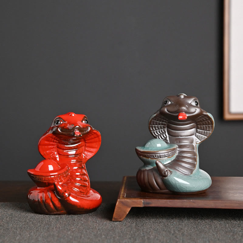 Mythstone Year Of The Snake Ingot Fu Character Ceramic Home Decoration