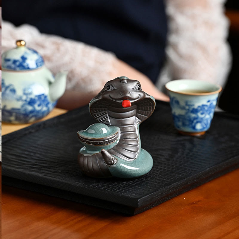 Mythstone Year Of The Snake Ingot Fu Character Ceramic Home Decoration