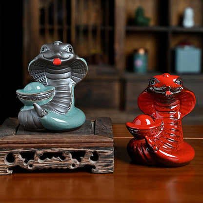 Mythstone Year Of The Snake Ingot Fu Character Ceramic Home Decoration