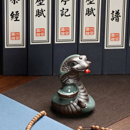 Mythstone Year Of The Snake Ingot Fu Character Ceramic Home Decoration