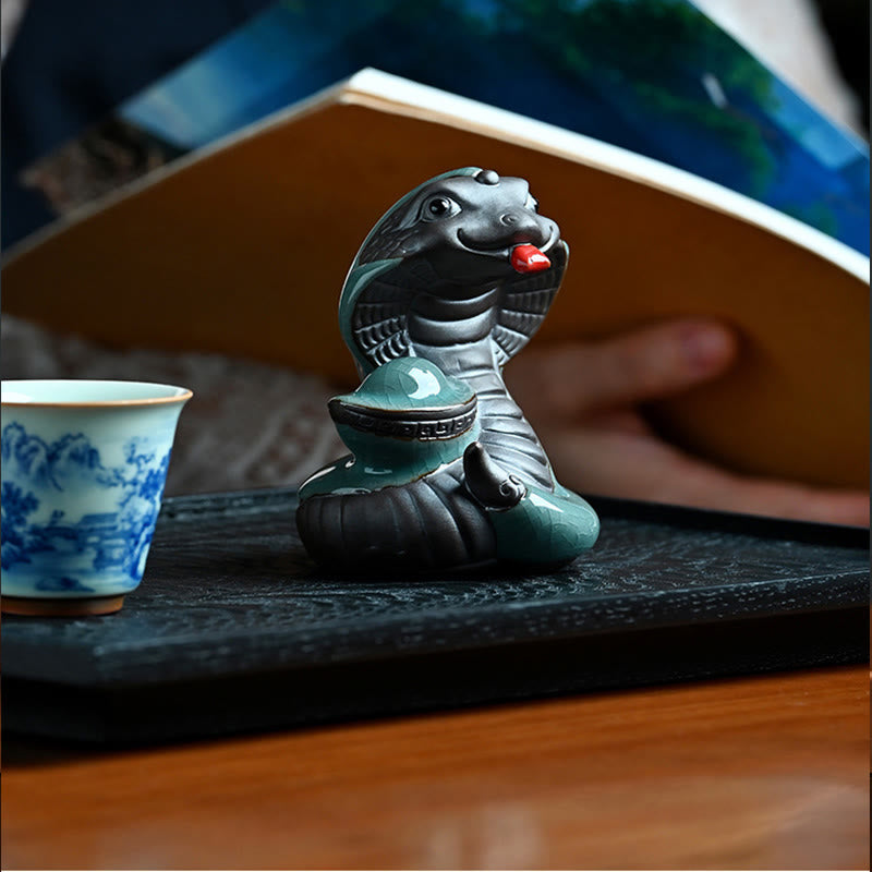 Mythstone Year Of The Snake Ingot Fu Character Ceramic Home Decoration