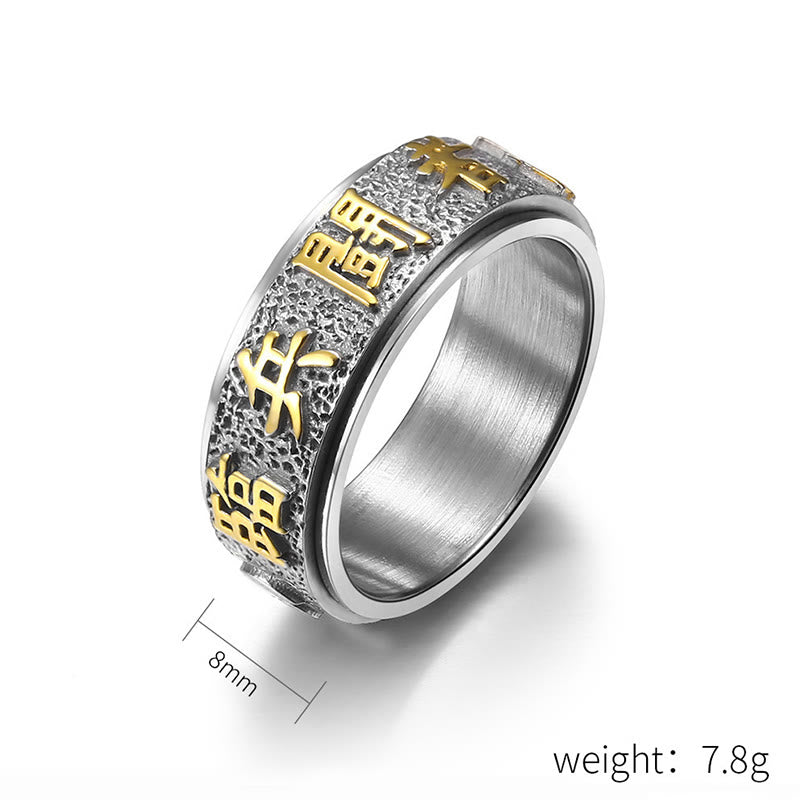 Mythstone Tibetan The Nine-word Mantra Yin Yang Pattern Titanium Steel Spinner Balance Ring