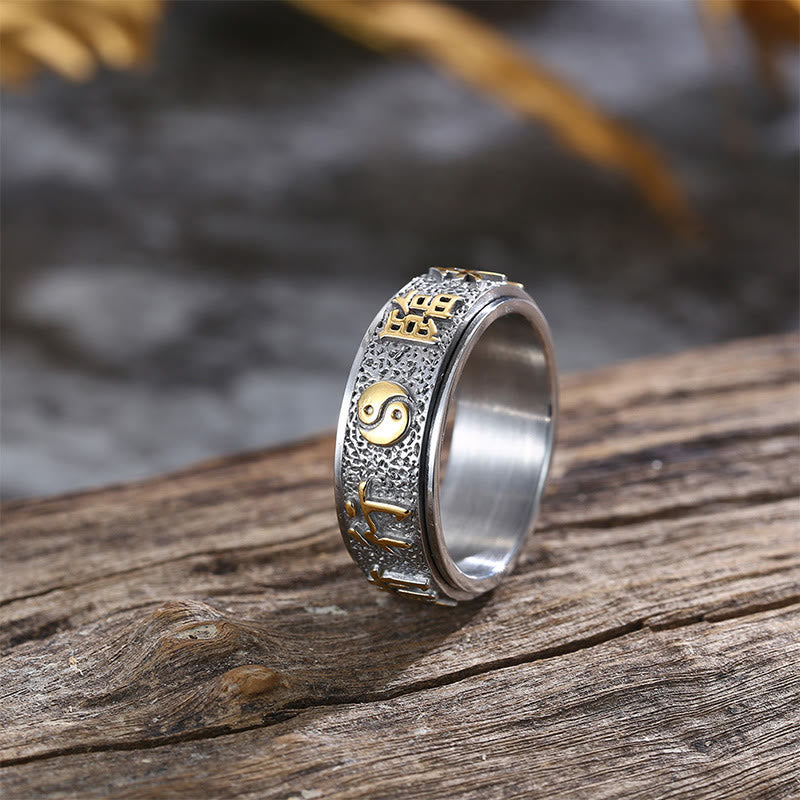 Mythstone Tibetan The Nine-word Mantra Yin Yang Pattern Titanium Steel Spinner Balance Ring