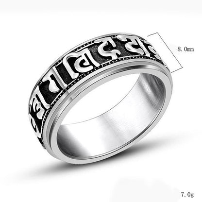 Mythstone Tibetan Om Mani Padme Hum Titanium Steel Spinner Balance Ring