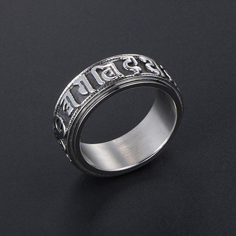 Mythstone Tibetan Om Mani Padme Hum Titanium Steel Spinner Balance Ring