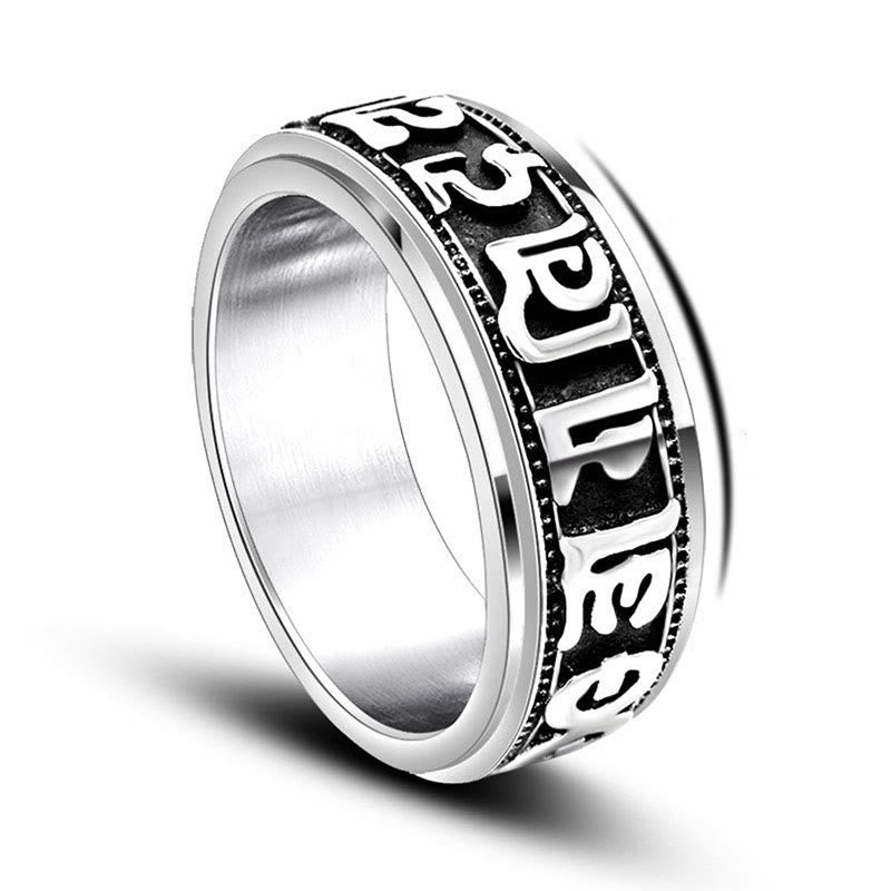 Mythstone Tibetan Om Mani Padme Hum Titanium Steel Spinner Balance Ring