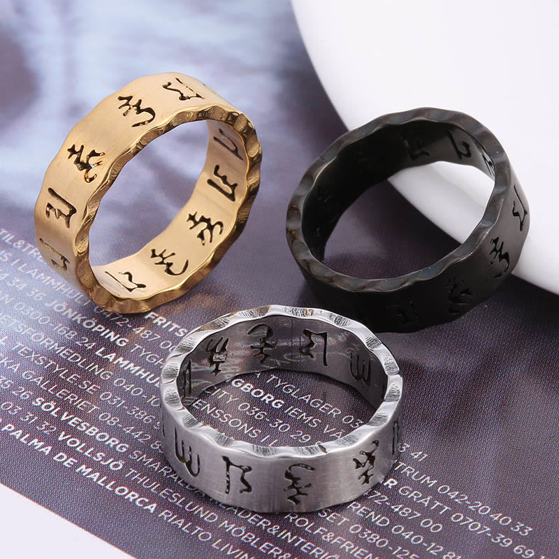 Mythstone Tibetan Hollow Om Mani Padme Hum Titanium Steel Spinner Balance Ring