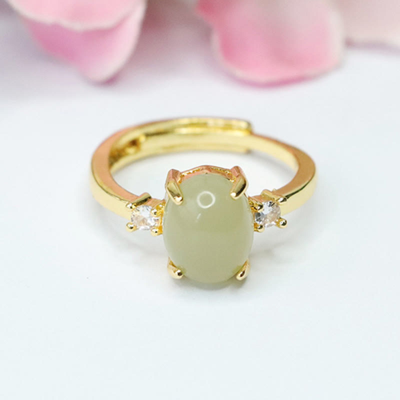 Mythstone Natural Hetian Jade Zirconia Egg Copper Prosperity Ring