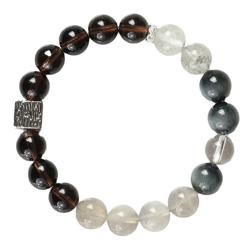 Mythstone Black Obsidian Black Rutilated Quartz Moonstone Cube Strength Bracelet