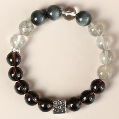 Mythstone Black Obsidian Black Rutilated Quartz Moonstone Cube Strength Bracelet