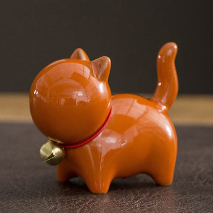 Mythstone Mini Cute Lucky Bell Cat Tea Pet Ceramic Home Desk Figurine Decoration