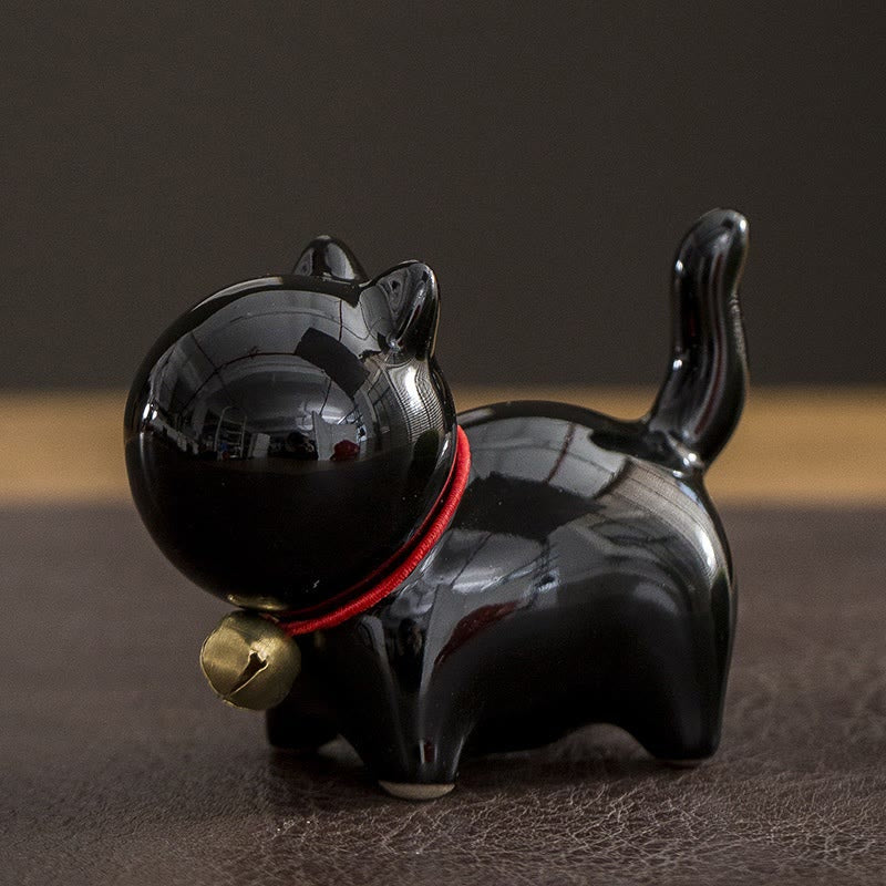 Mythstone Mini Cute Lucky Bell Cat Tea Pet Ceramic Home Desk Figurine Decoration