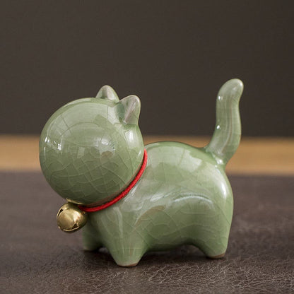 Mythstone Mini Cute Lucky Bell Cat Tea Pet Ceramic Home Desk Figurine Decoration