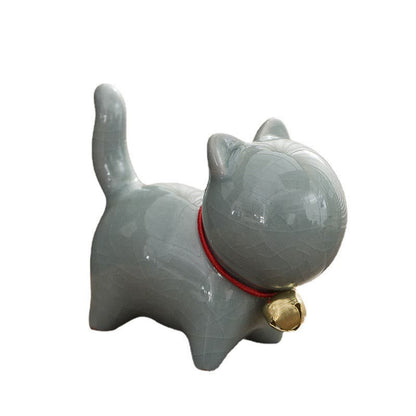 Mythstone Mini Cute Lucky Bell Cat Tea Pet Ceramic Home Desk Figurine Decoration