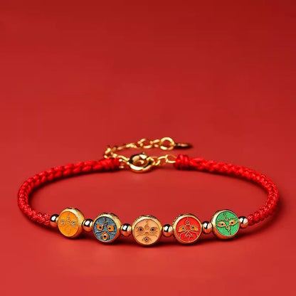 Mythstone Red String 925 Sterling Silver Five Ways God Of Wealth Connection Bracelet