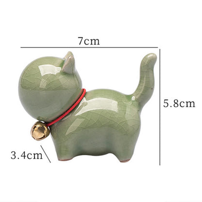 Mythstone Mini Cute Lucky Bell Cat Tea Pet Ceramic Home Desk Figurine Decoration