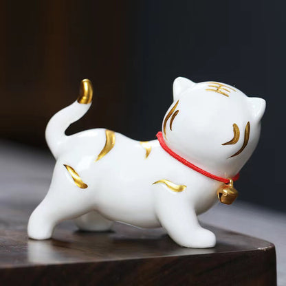 Mythstone Mini Cute Tiger Tea Pet Ceramic Home Desk Figurine Decoration