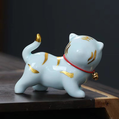 Mythstone Mini Cute Tiger Tea Pet Ceramic Home Desk Figurine Decoration