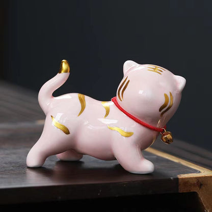 Mythstone Mini Cute Tiger Tea Pet Ceramic Home Desk Figurine Decoration