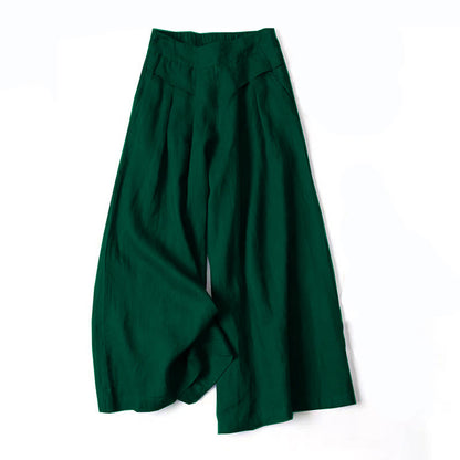 Mythstone Plain Color Cotton Linen High Waist Wide Leg Pants With Pockets