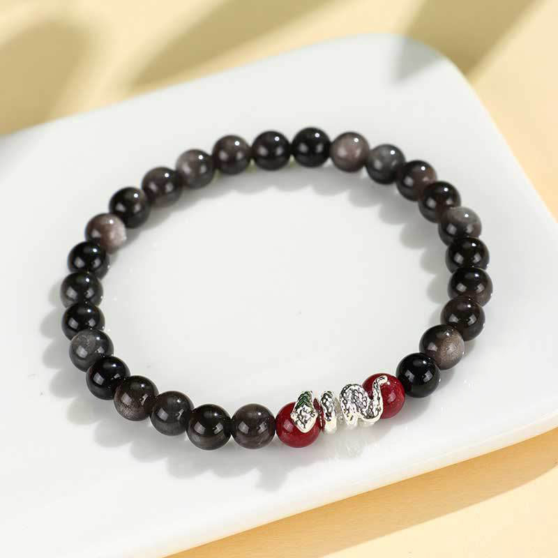 Mythstone Silver Sheen Obsidian Cinnabar Copper Year of the Snake Protection Bracelet