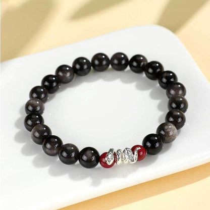 Mythstone Silver Sheen Obsidian Cinnabar Copper Year of the Snake Protection Bracelet