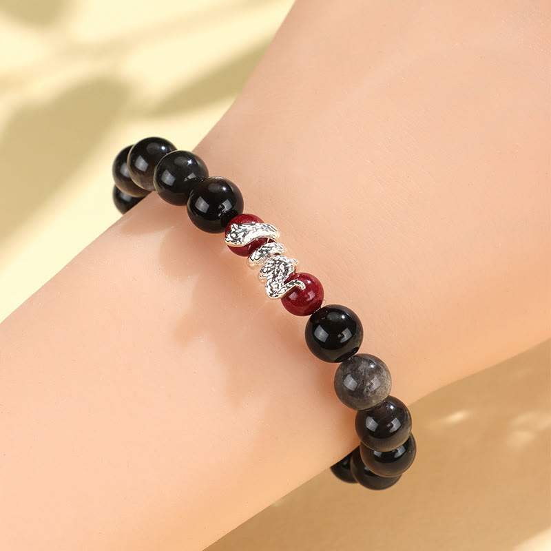 Mythstone Silver Sheen Obsidian Cinnabar Copper Year of the Snake Protection Bracelet