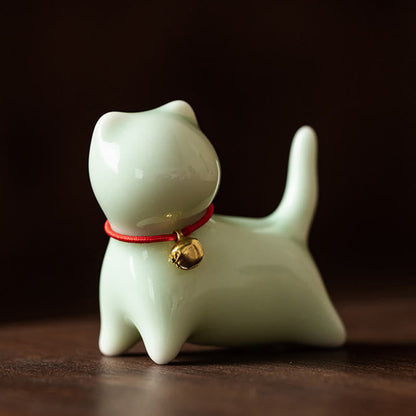 Mythstone Mini Cute Standing Lying Cat Tea Pet Ceramic Home Desk Figurine Decoration