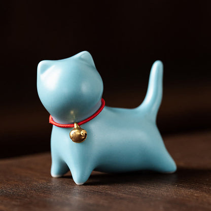 Mythstone Mini Cute Standing Lying Cat Tea Pet Ceramic Home Desk Figurine Decoration