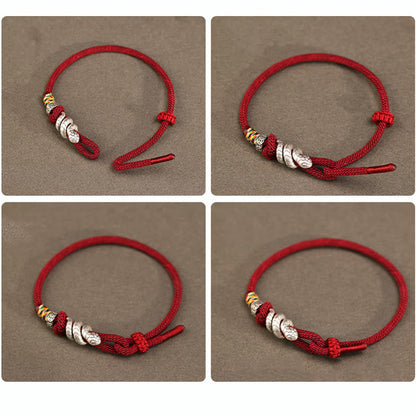 Mythstone Red String 999 Sterling Silver Peace Buckle Coin Year of the Snake Strength Bracelet