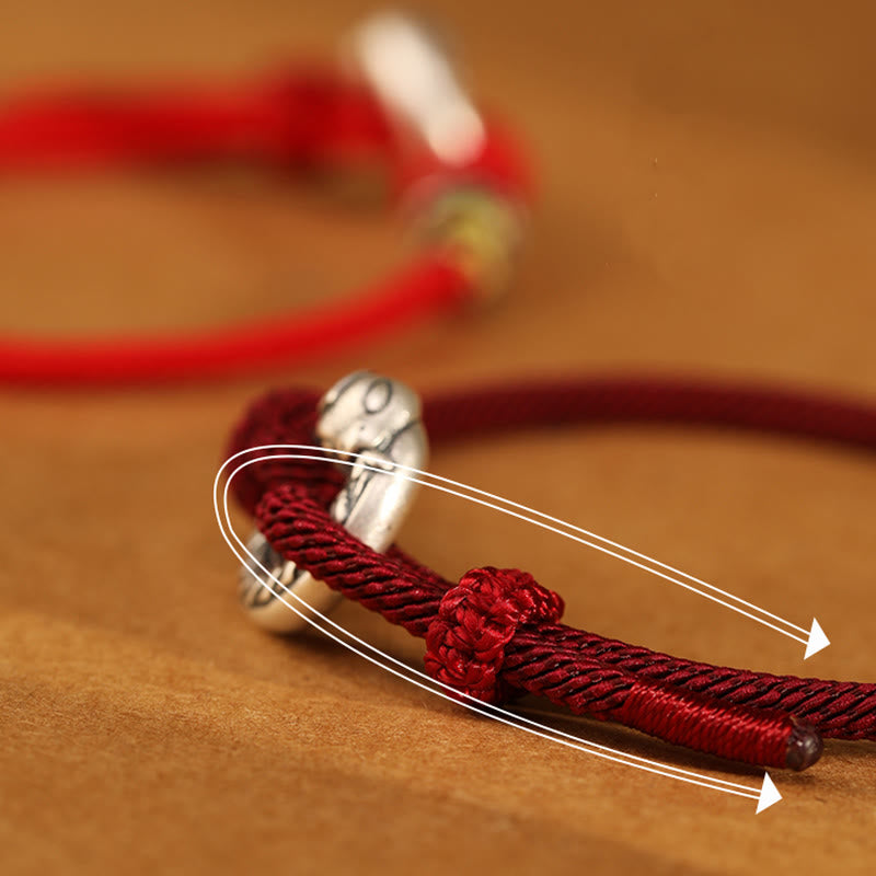 Mythstone Red String 999 Sterling Silver Peace Buckle Coin Year of the Snake Strength Bracelet