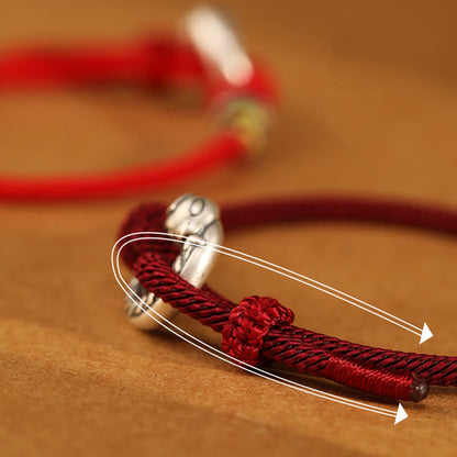 Mythstone Red String 999 Sterling Silver Peace Buckle Coin Year of the Snake Strength Bracelet